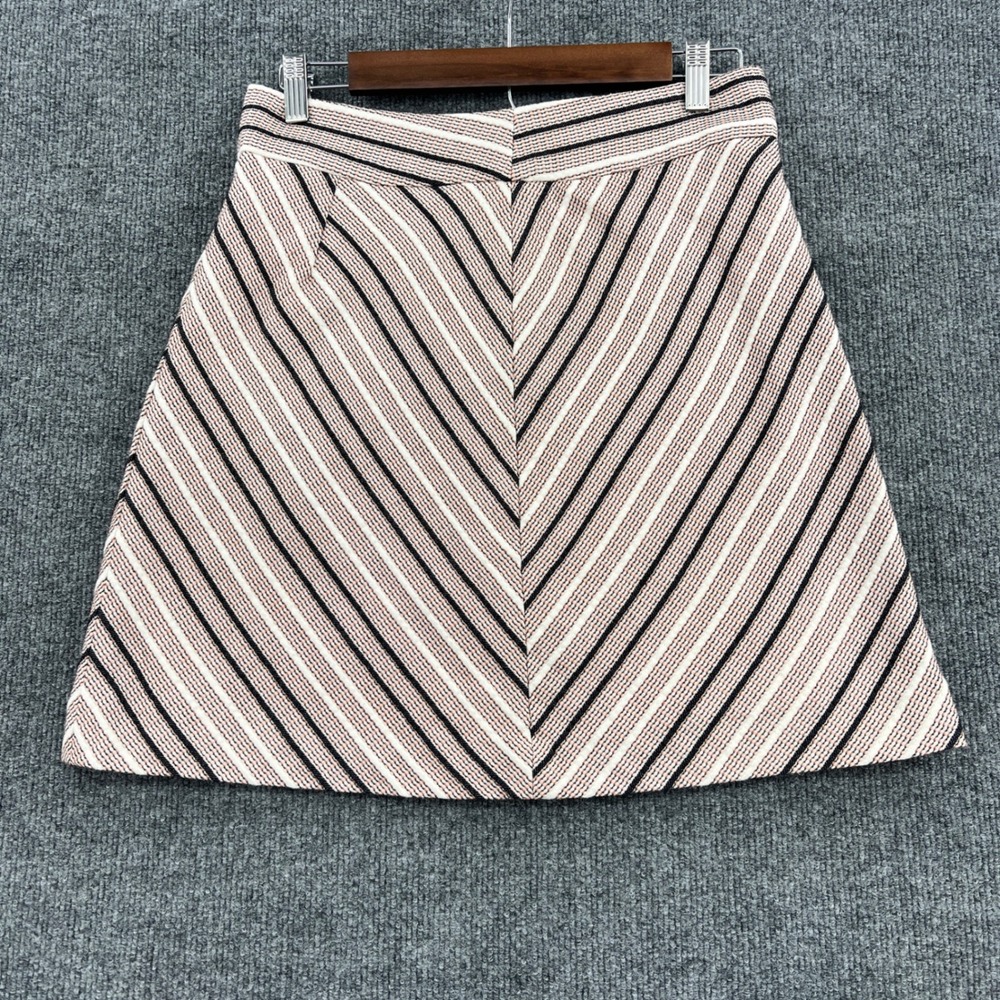 LOFT Mini Skirt Women 6 Pink Black Striped Tweed A Line Preppy Office Career Mod